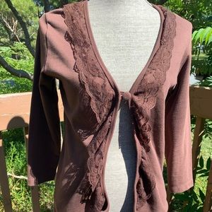 Vintage east west Brown Shirt with lace tr…